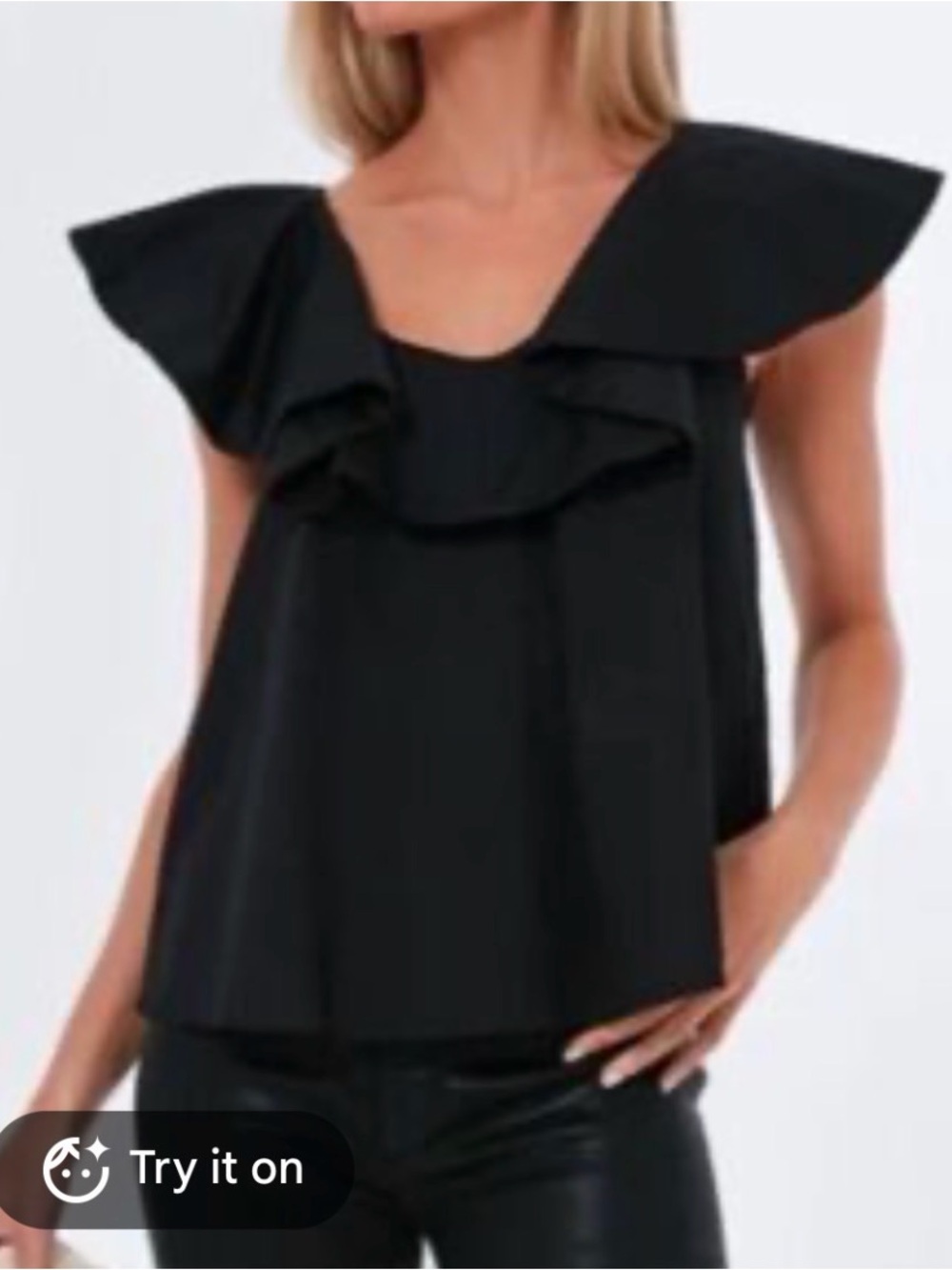 Pomander Place Tuckernuck Black Ruffle-Trim Sleeveless Top size small